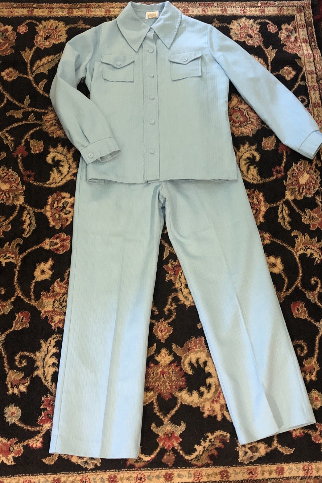 Vintage Blue Leisure Suit Womens Jacket Pants 60s 70s Frank Lee Sz Small / Med
