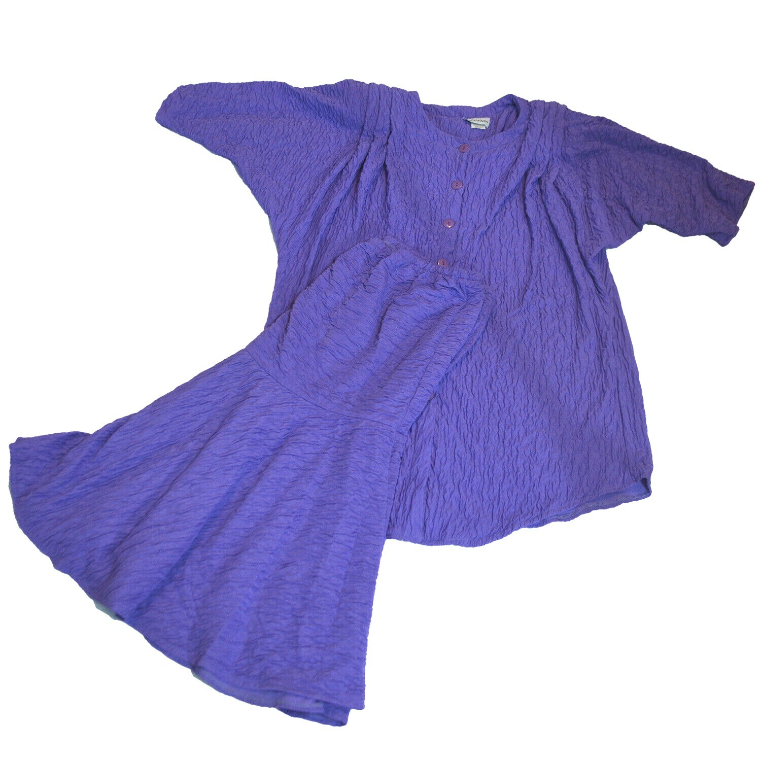 Vintage Riccardo Skirt and Blouse Top 2 Pc Set Purple Size 14 1/2 NOS with Tags