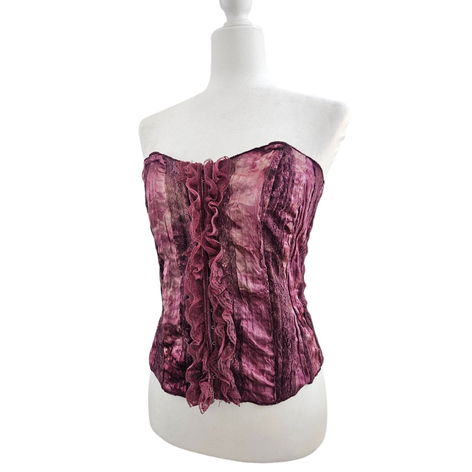 Vintage Y2k Red Herring Purple Lace Velvet Corset Top Front Closure Size Medium