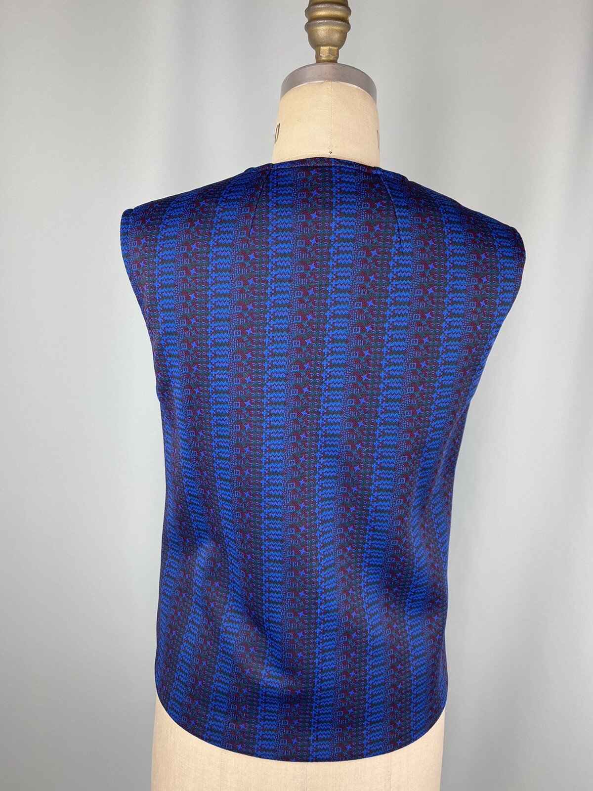 Vintage Vest Shirt LARGE double knit polyester navy blue 60s 70s modest cottage