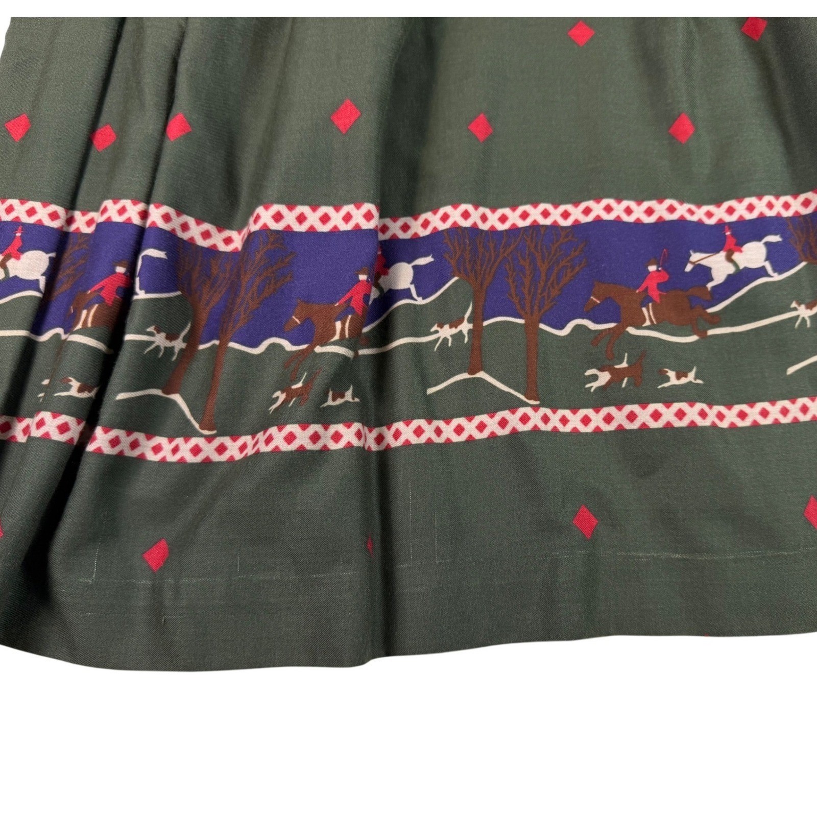 Vtg The Eagles Eye Fox Hunt Equestrian Pleated Midi Skirt Green Sz 12 (Sz 6 fit)