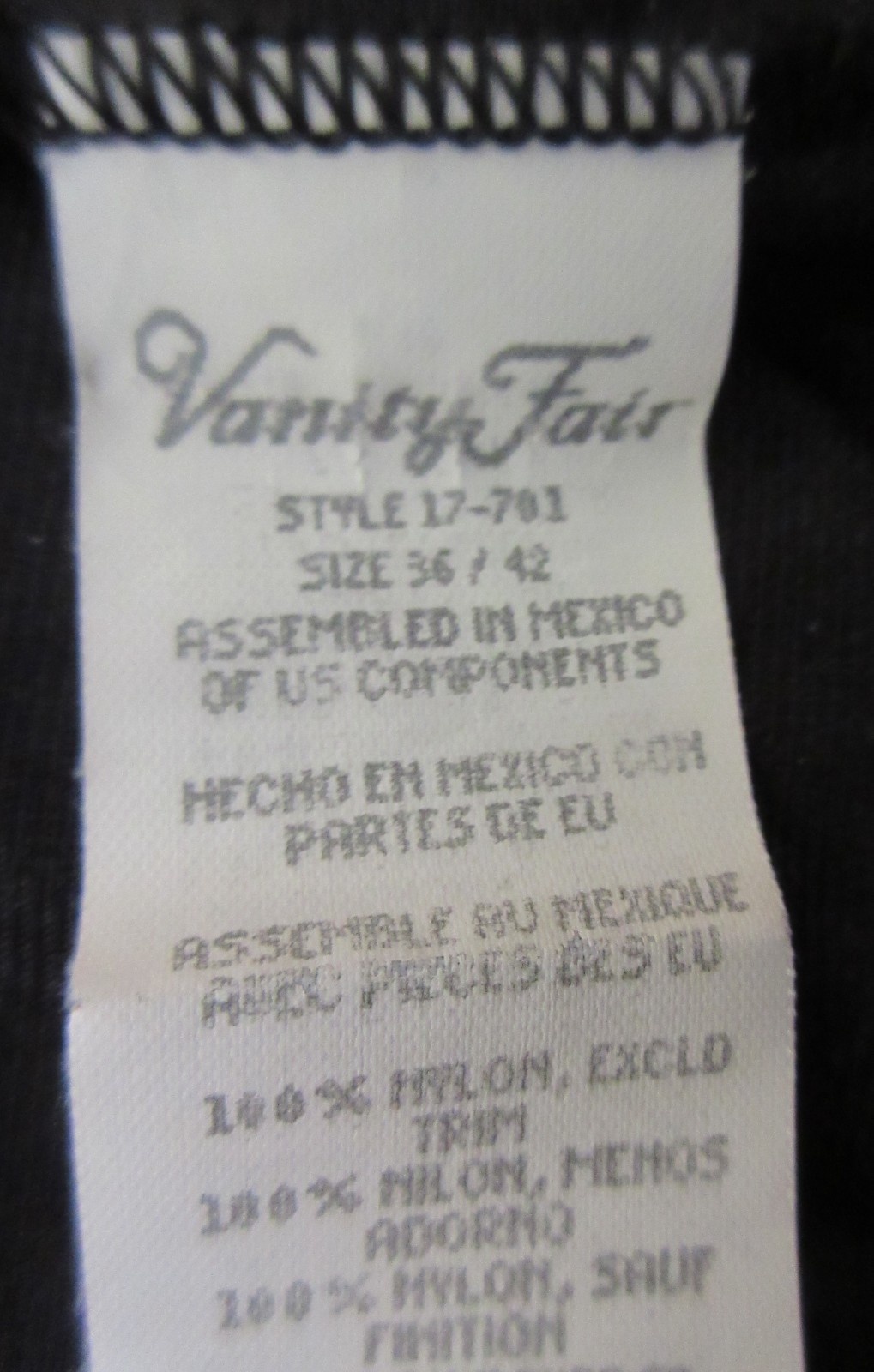 vtg VANITY FAIR 17-701 SILKY BLACK nylon LACE camisole slip top LINGERIE sz 36/M