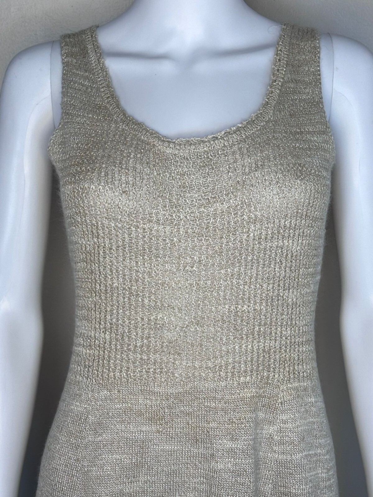 Vtg 1970s Beige Knit Sleeveless Dress Cardigan St John Knits by Marie Gray 70s