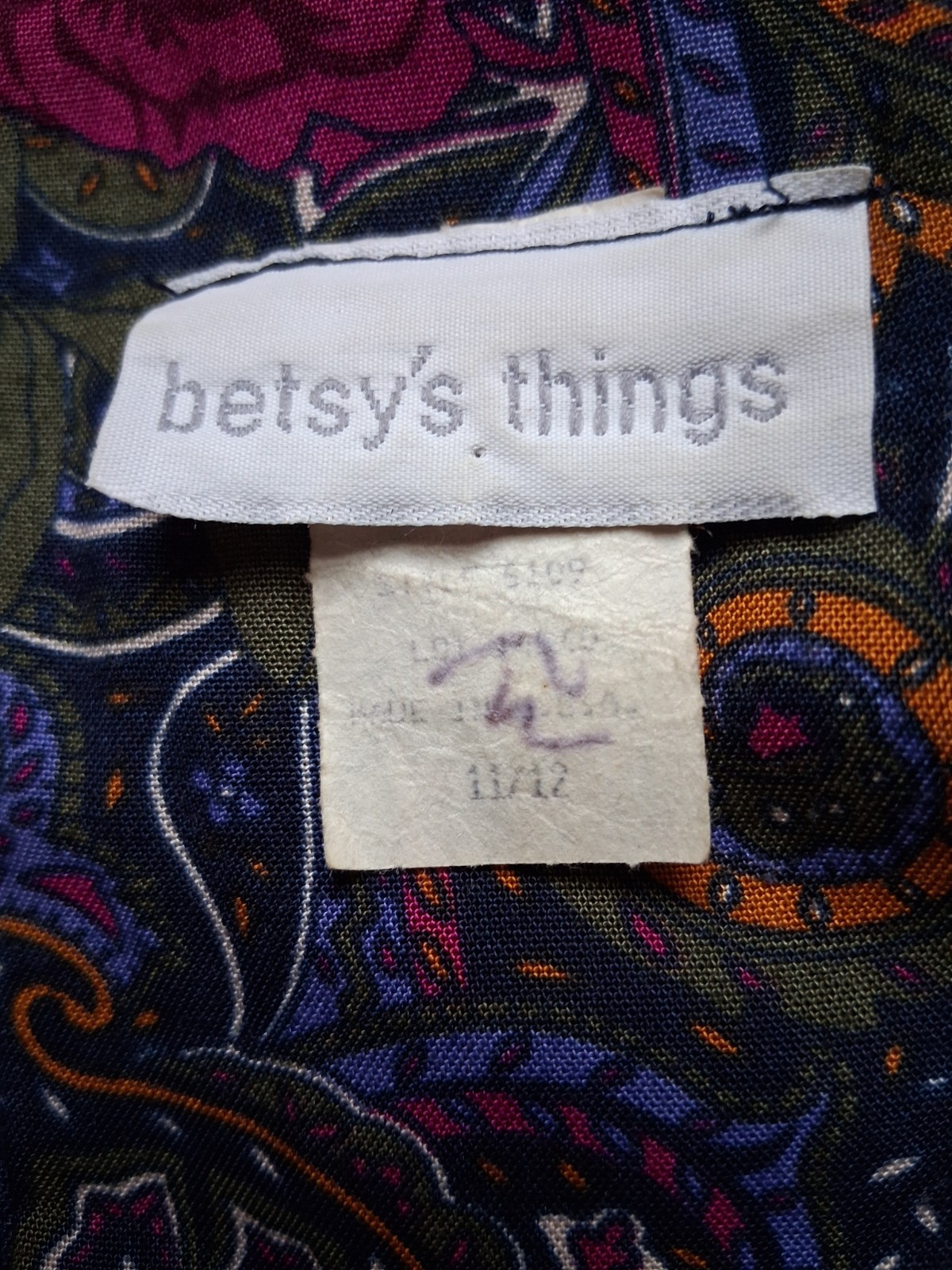 Vintage 1980s Betsey’s Closet Purple Paisley Rose Puff Sleeve Cottagecore Dress