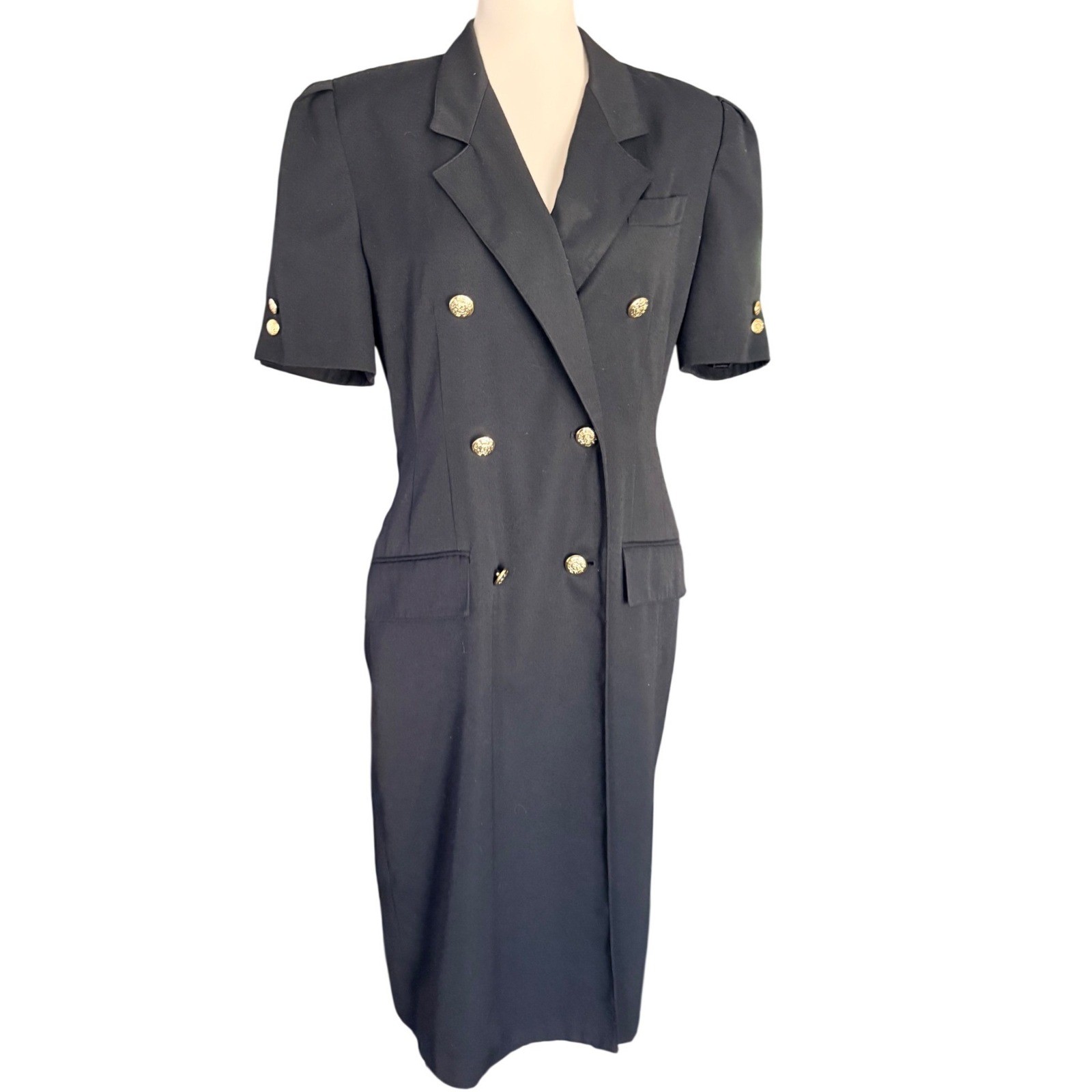 Kasper for ASL Vintage Black Double Breasted Blazer Dress Gold Buttons Size 8