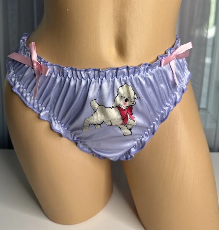 L 7 Shiny Satin Bralette & Tanga Panty Vtg Lingerie Coquette Lambs Bows