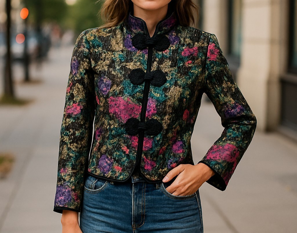 VALENTINO NIGHT Black Floral Multi-color Silk Jacket 8 1980’s VINTAGE