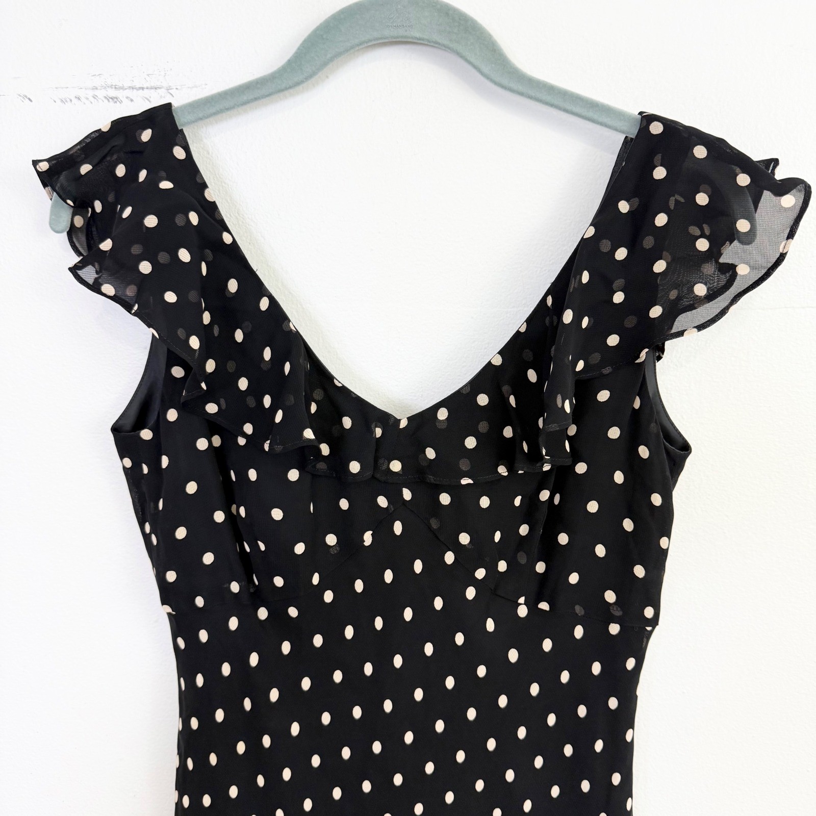 Vintage Evan-Picone Black Polka Dot Ruffle Midi Dress Size 4