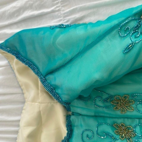 NWT VINTAGE Adrianna Papell Evening Silk Strapless Teal Mermaid Beaded Dress