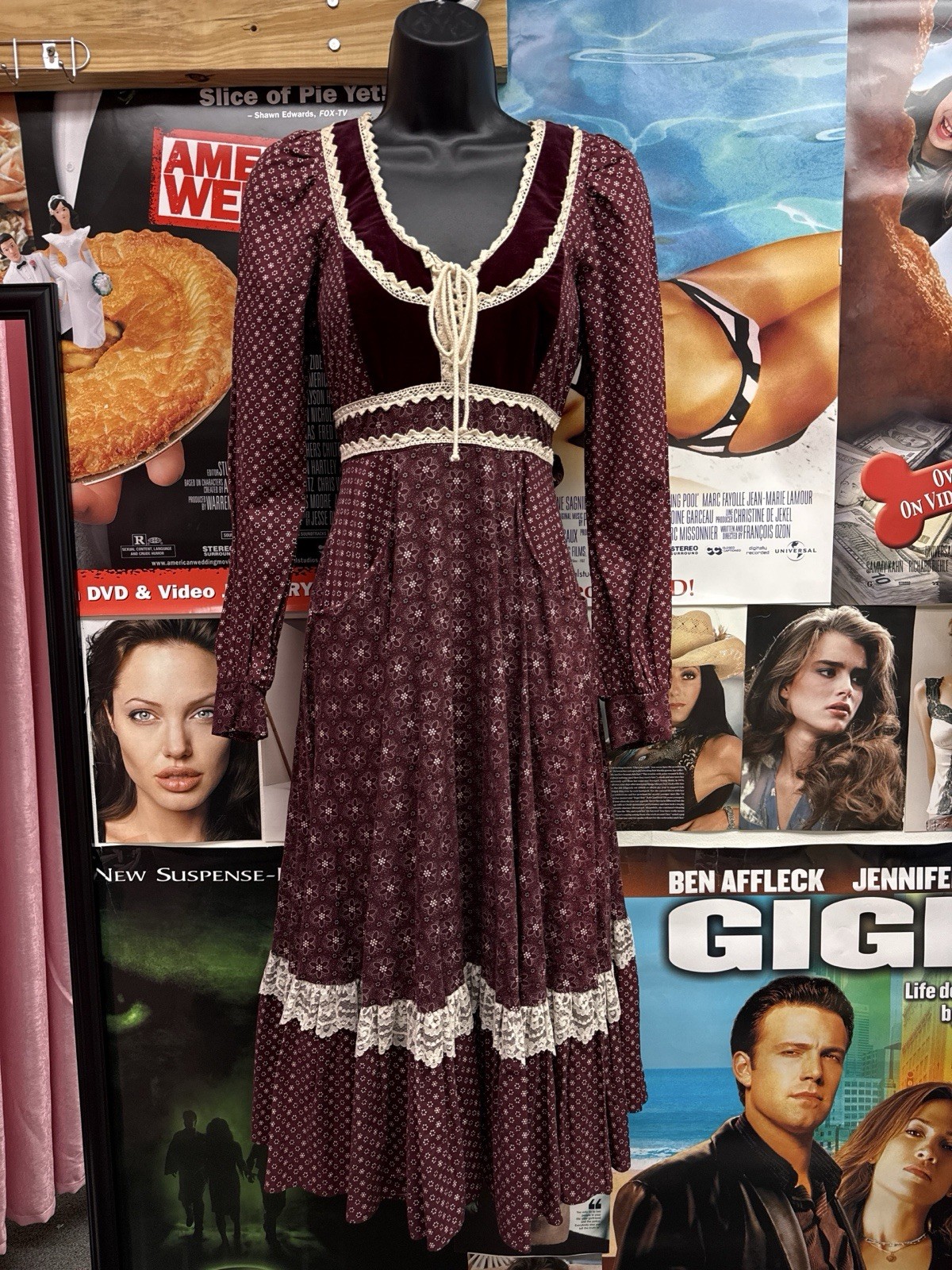 1970s Burgandy Gunne Sax Midi Prairie Dress No Size Tag See Measurements Boho