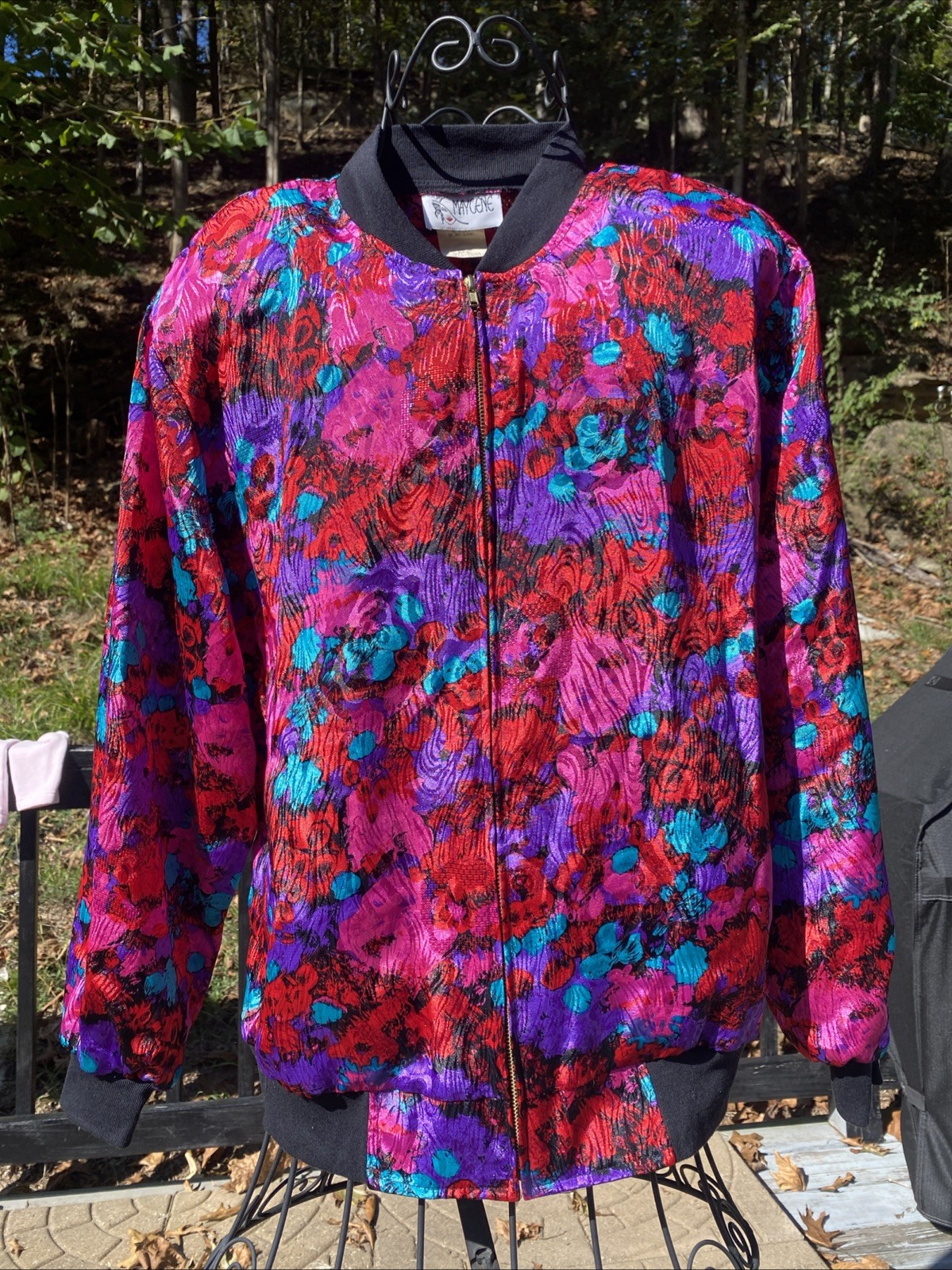 Vintage Polyester Maygene Floral Zip Up Windbreaker Jacket Size M