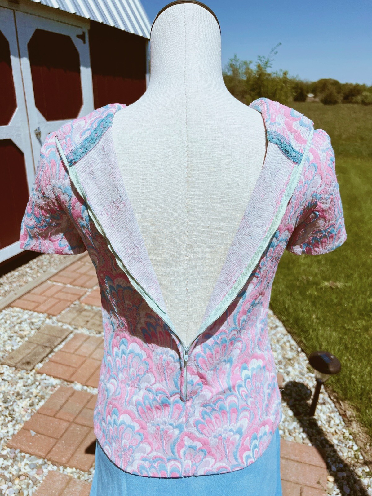 Vintage Polyester Light Blue And Pink Skirt and Shirt Set 60’s