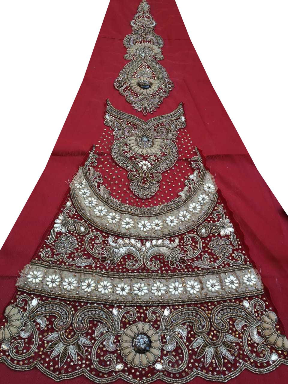 Vintage Indian Hand Bead Rhinestone RED COLOR LEHANGA PATCH ART CRAFT 1FREE ON 5