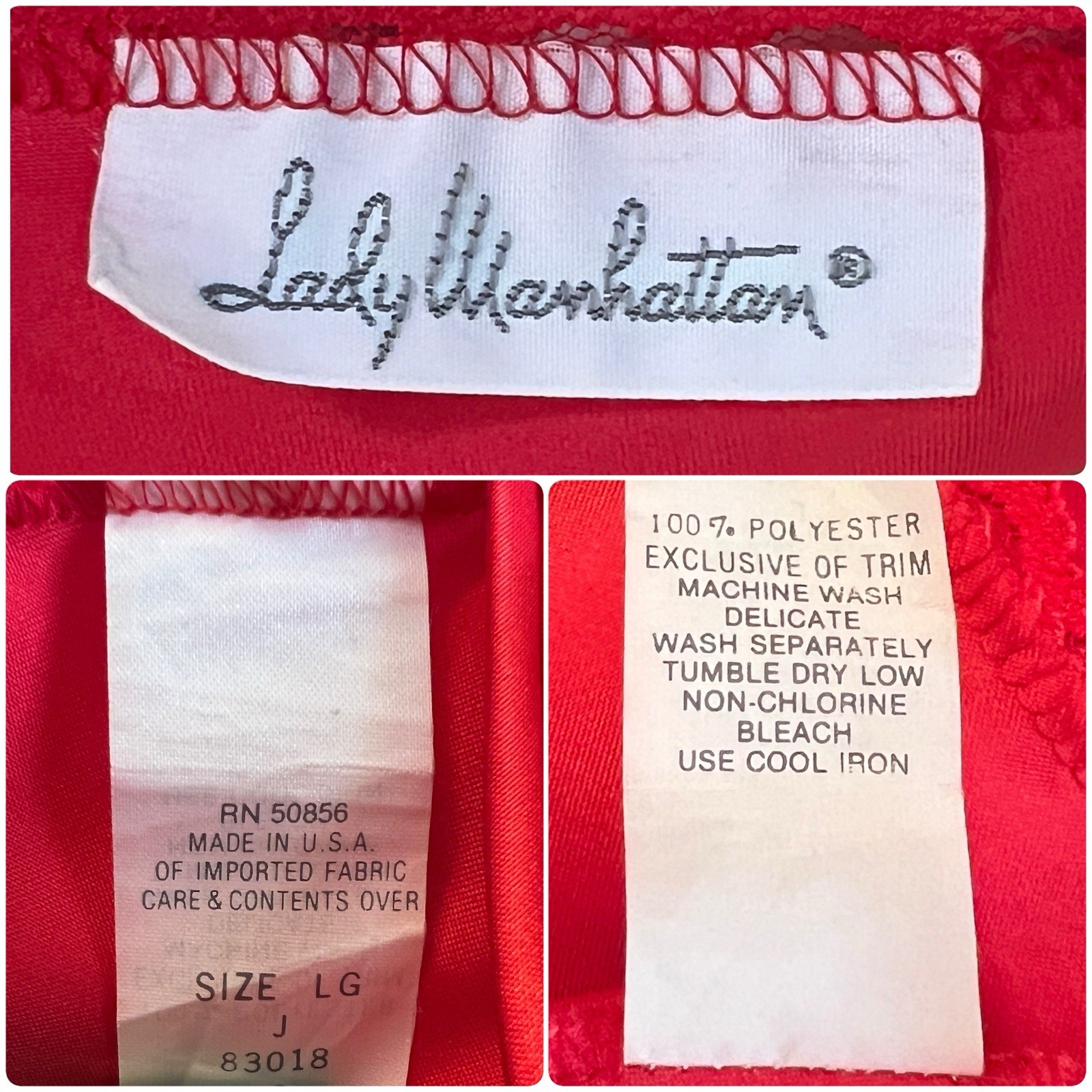 Vintage Lady Manhattan Red Lace Trim Bow Size LARGE 40 USA Pin Up Sexy Chemise