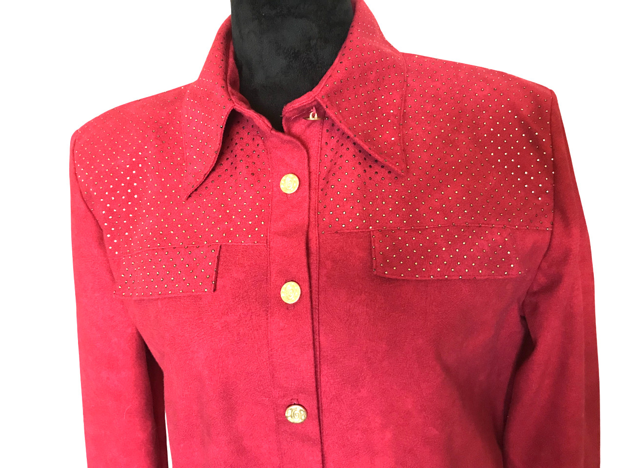 Jordana Metallic Dot Tunic Vintage 70s Blouse Red w/Gold Dots Size Small 6-8