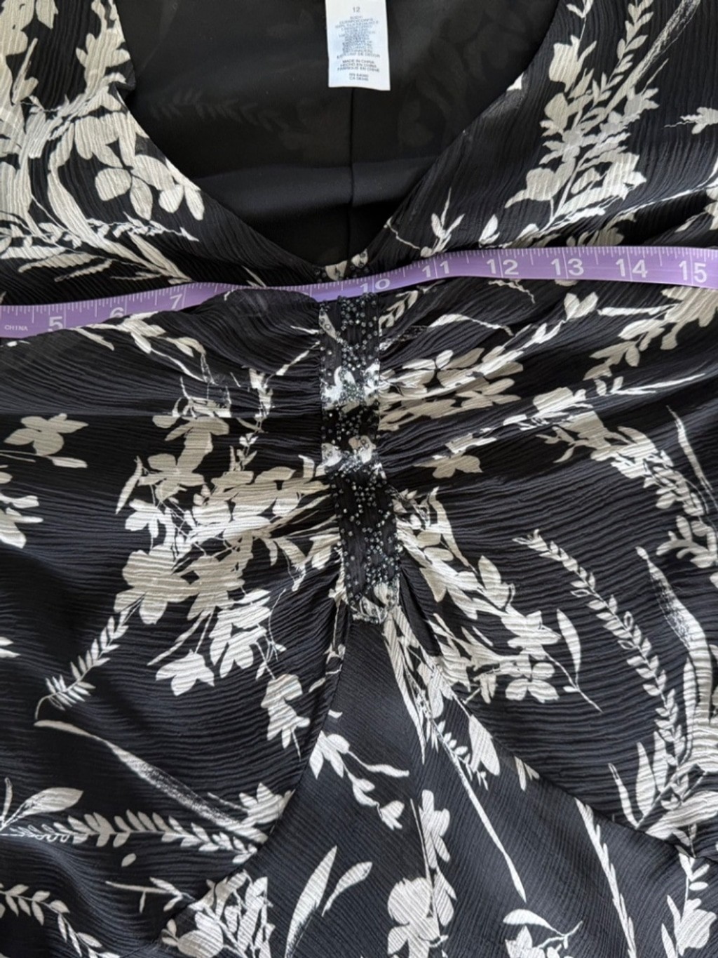 STUNNING Jones New York Silk Beaded Lace Trim Black and White Summer Dress Sz 12