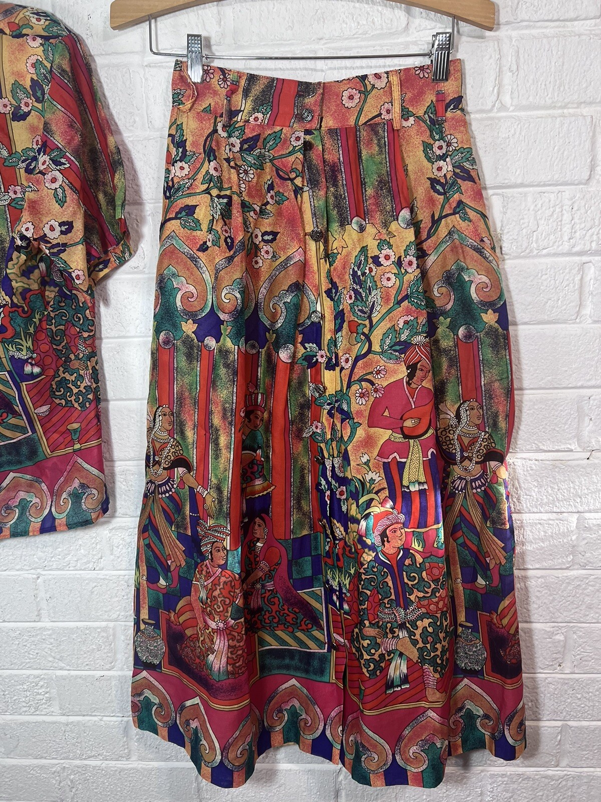 Vintage 80’s Howard Wolf Colorful Ethnic Skirt Matching Blouse Set Women’s 10