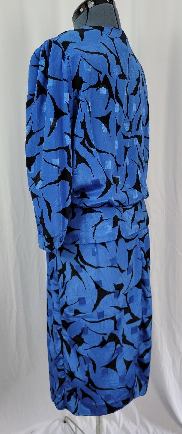 Vintage Blue & Black Dress w Wrap/Peplum Bodice Size L?