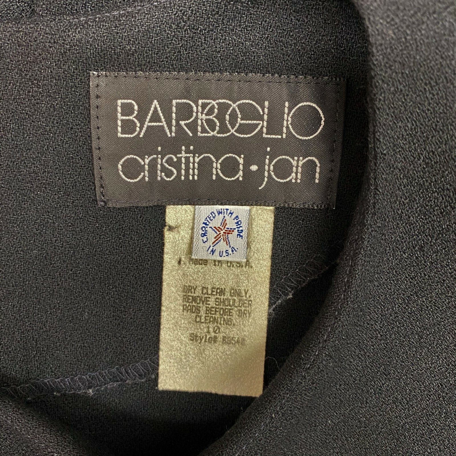 Vintage Barboglio Cristina Jan Dress Black 100% Wool Cool Large Bow on Cuff 10 6