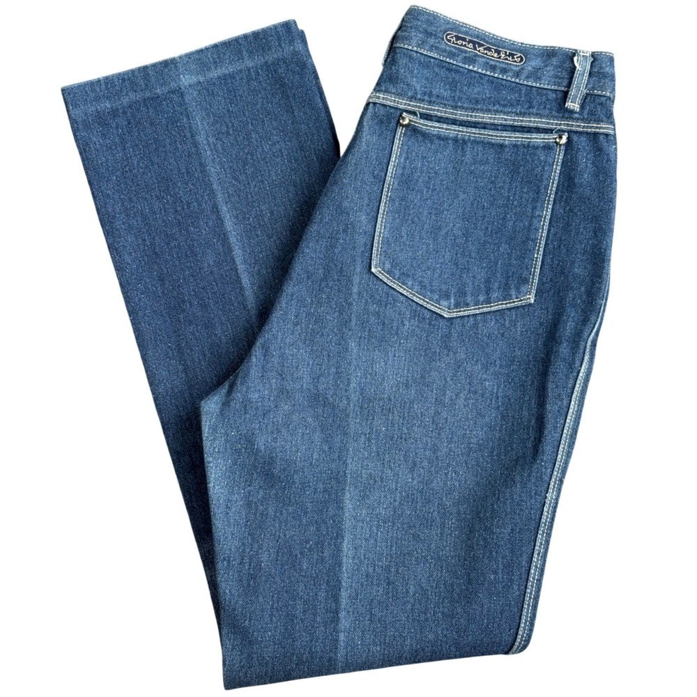 A8 Gloria Vanderbilt 1980 VTG High Rise Straight Leg Jeans Dark Wash Blue Denim