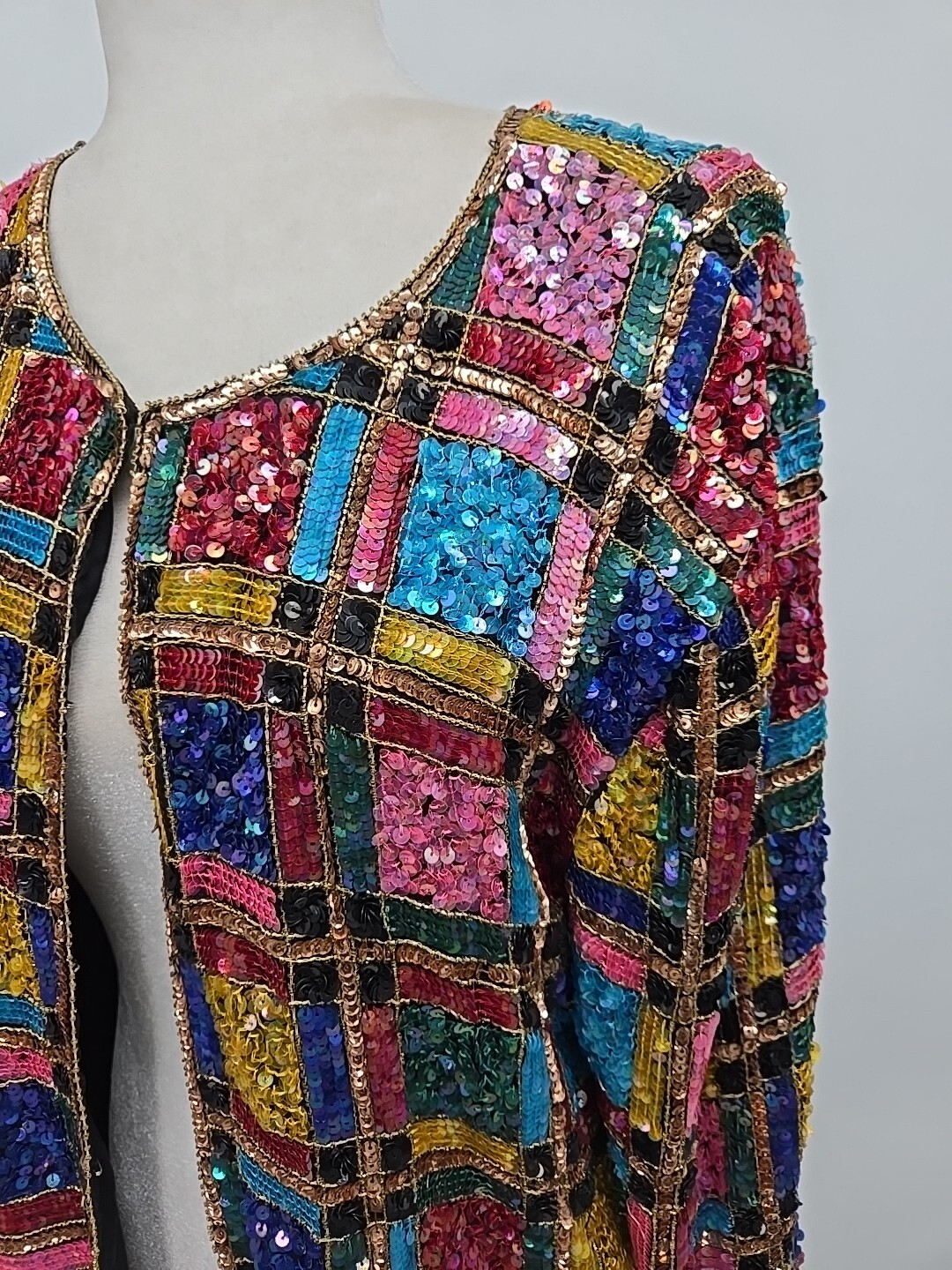 Vintage Channa Fully Sequin Coat Jacket Blazer Top Silk & Rayon Large