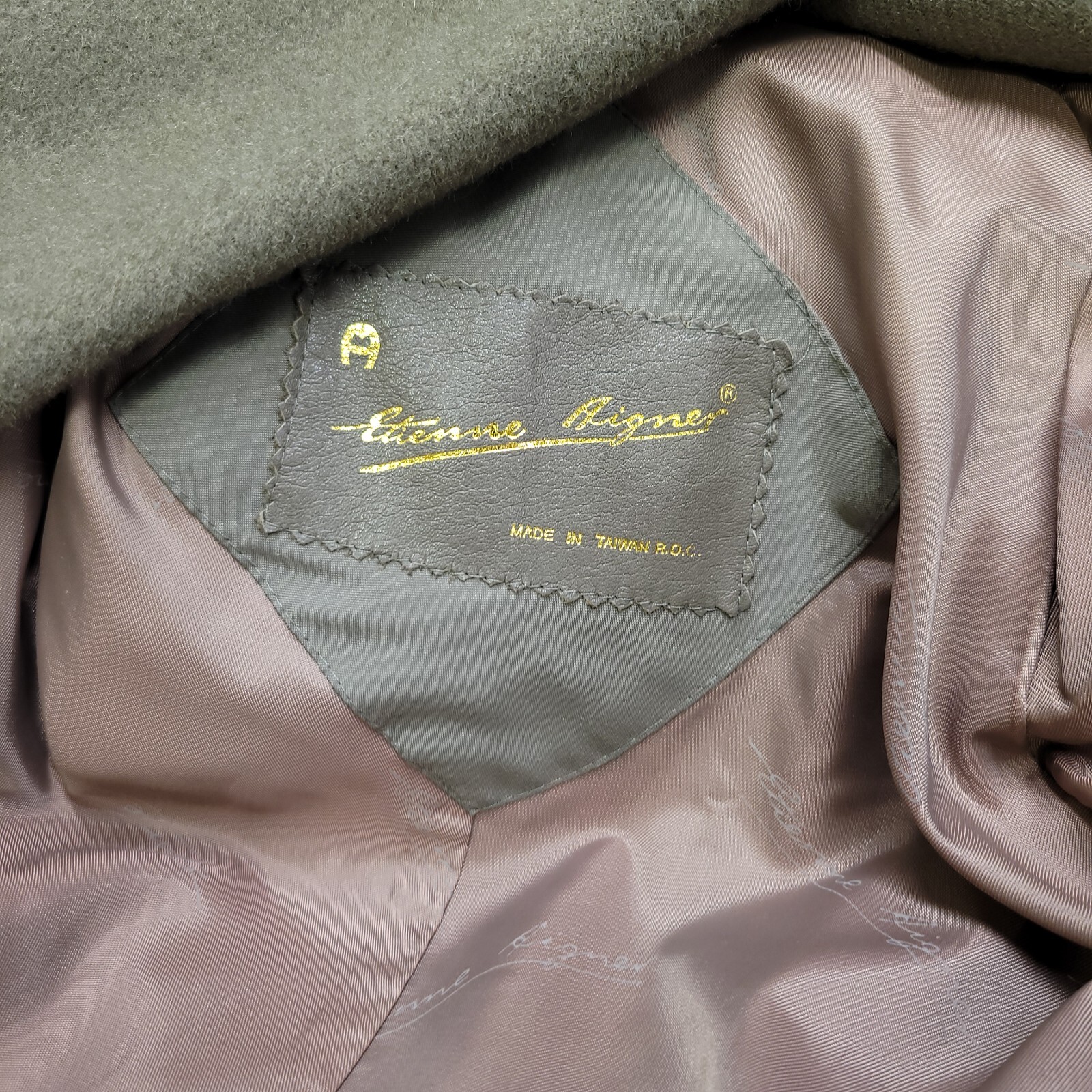 Vintage Etienne Aigner Size 12P Trench Coat Button Out Liner Green/Bark