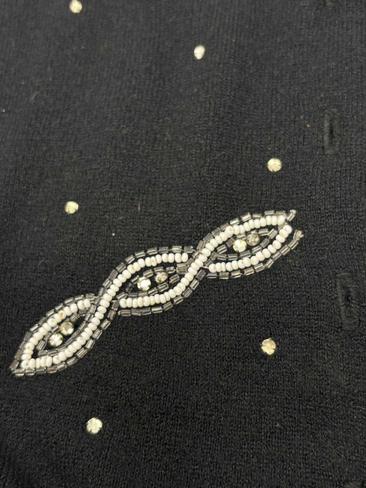 Vintage 1950’s Beaded Cardigan Sweater Black Med 38 Rhinestones Retro Gould