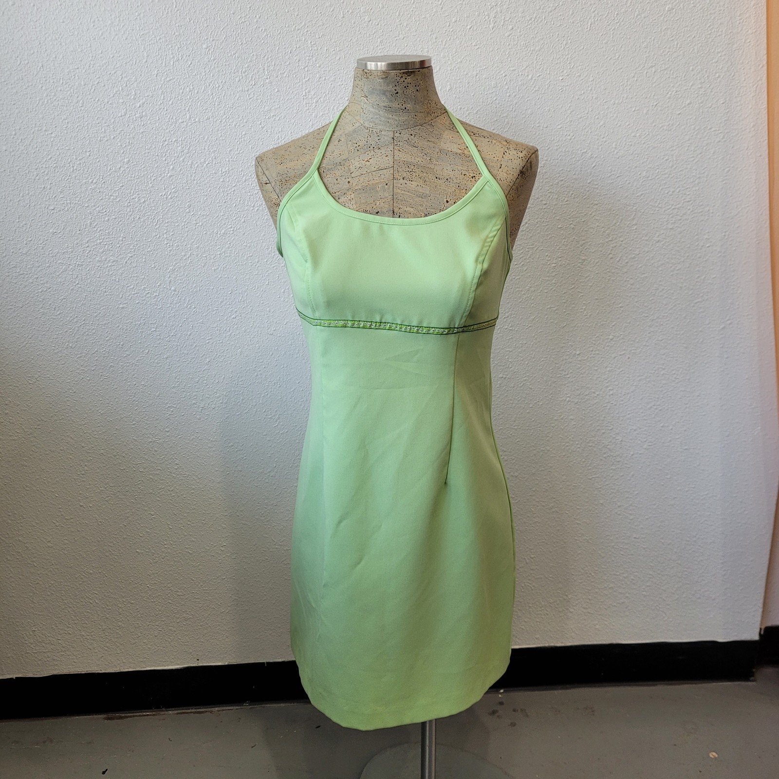 Women’s Vintage 90s Pastel Green Mini Halter Dress With Flower Trim By Alist 11