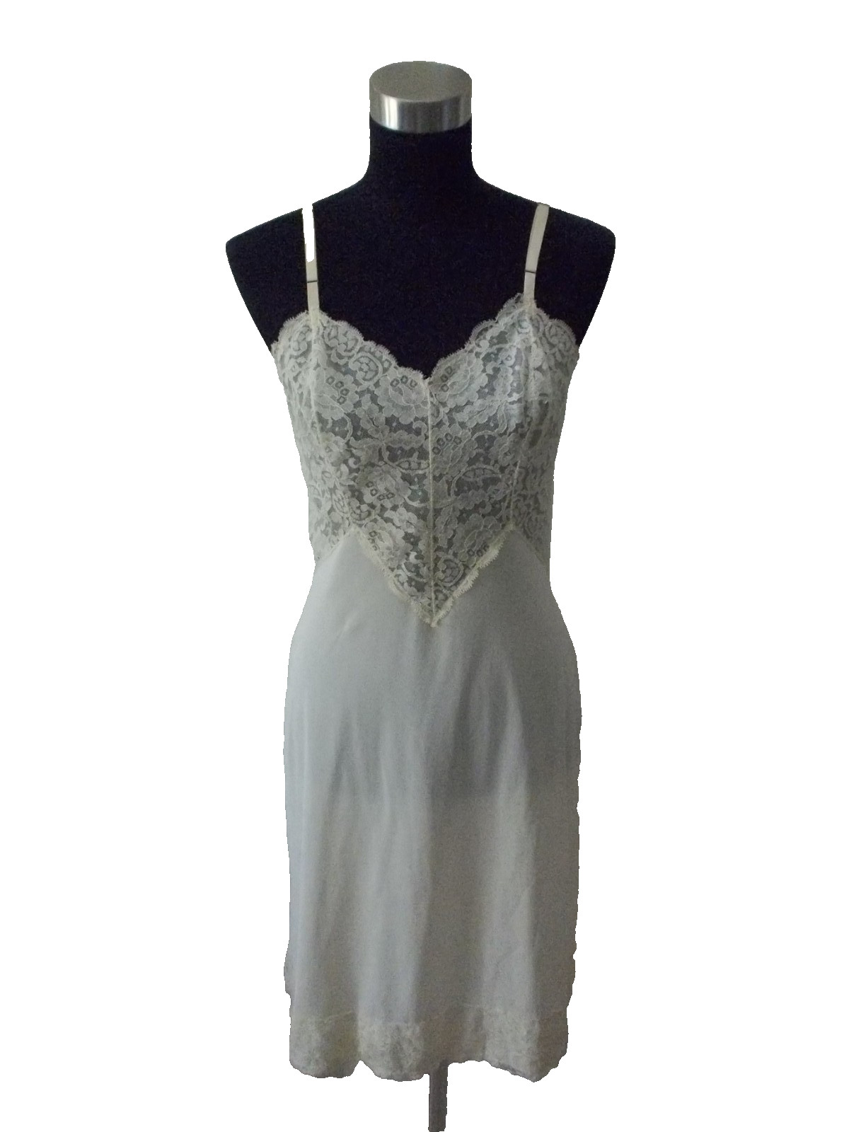 VTG VANITY FAIR 100% Nylon Tricot Ivory Lace Trim Bodice & Hem Full Slip Sz 34 T