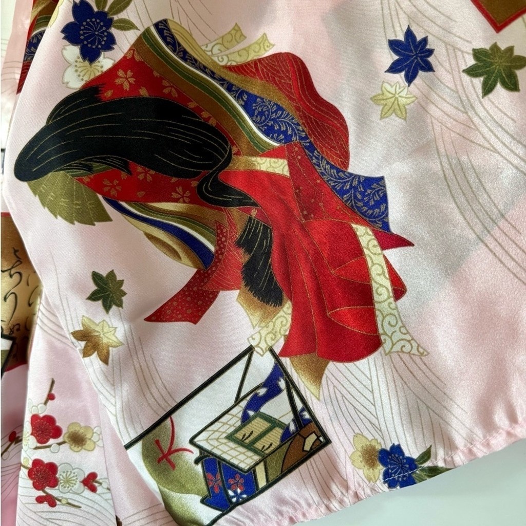 Vintage Ichi Ban Pink Kimono Robe Made in Japan Size 42 Floral Satin