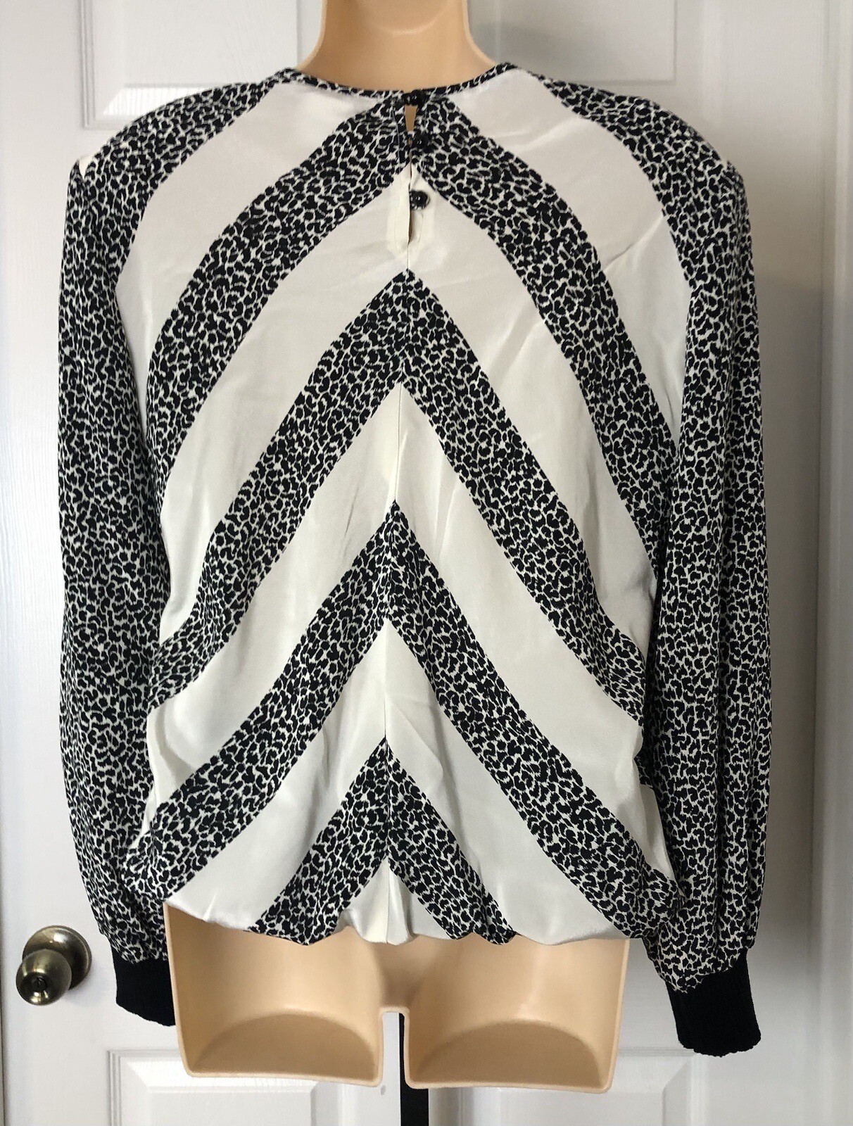 Vintage Anthony Sicari Top Womens 12 Animal Print Elastic Hem Shoulder Pads