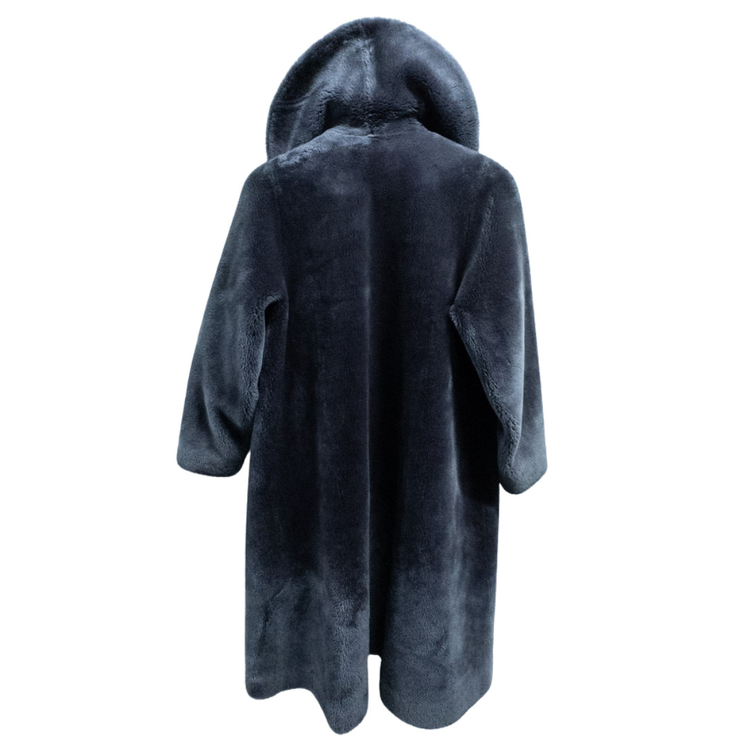 Vintage 1950s Bullock’s Westwood Borgana Faux Fur Coat Blue Gray Long Hollywood