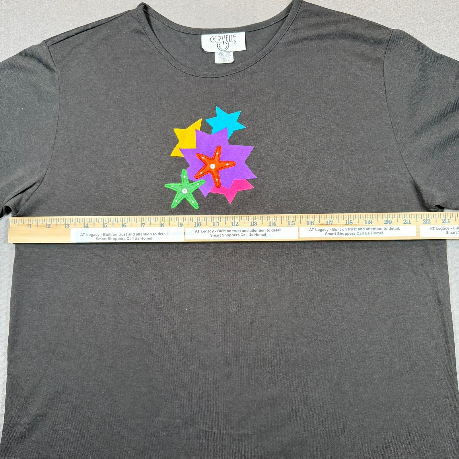 Cervelle Vintage Womens Large Black Starfish Star Graphic Tee Casual T-Shirt