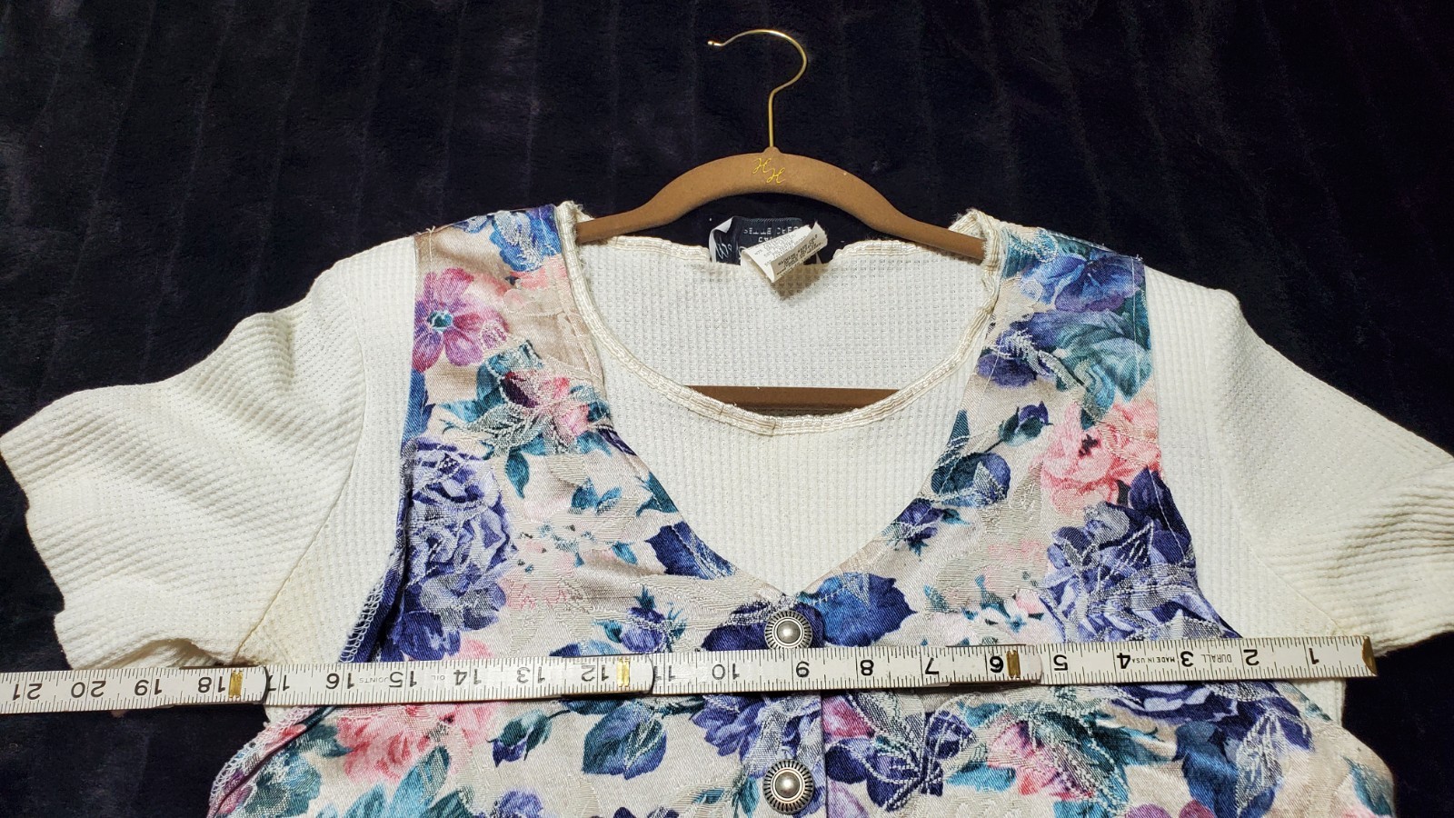 Vtg Ms Conduct California Floral Tapestry Vested Denim Dress Shoulder Pads Sz 10