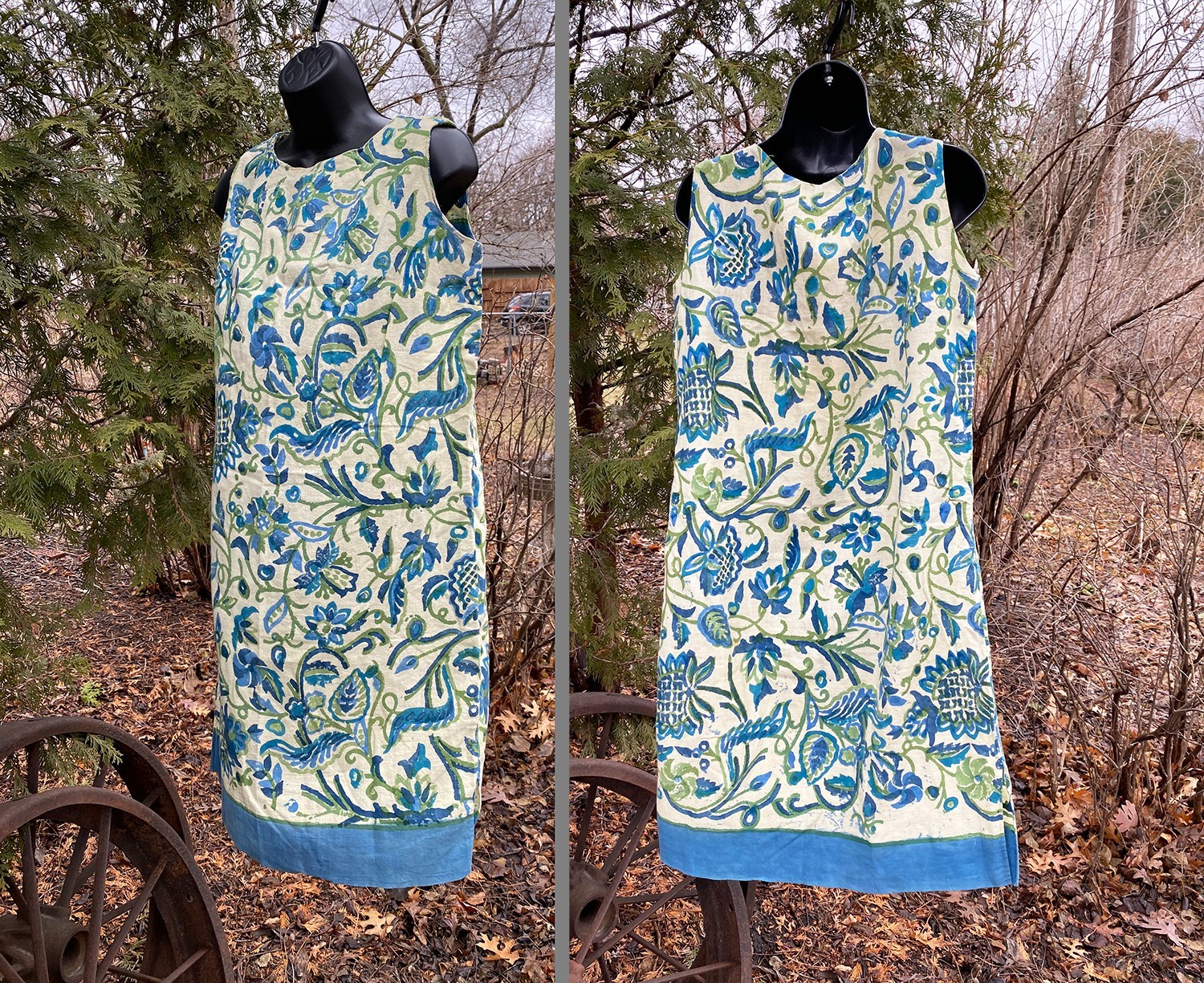 Vtg 60s 70s Hippie Boho Summer Sun Dress Hand Blocked KARAVAN India Print M S