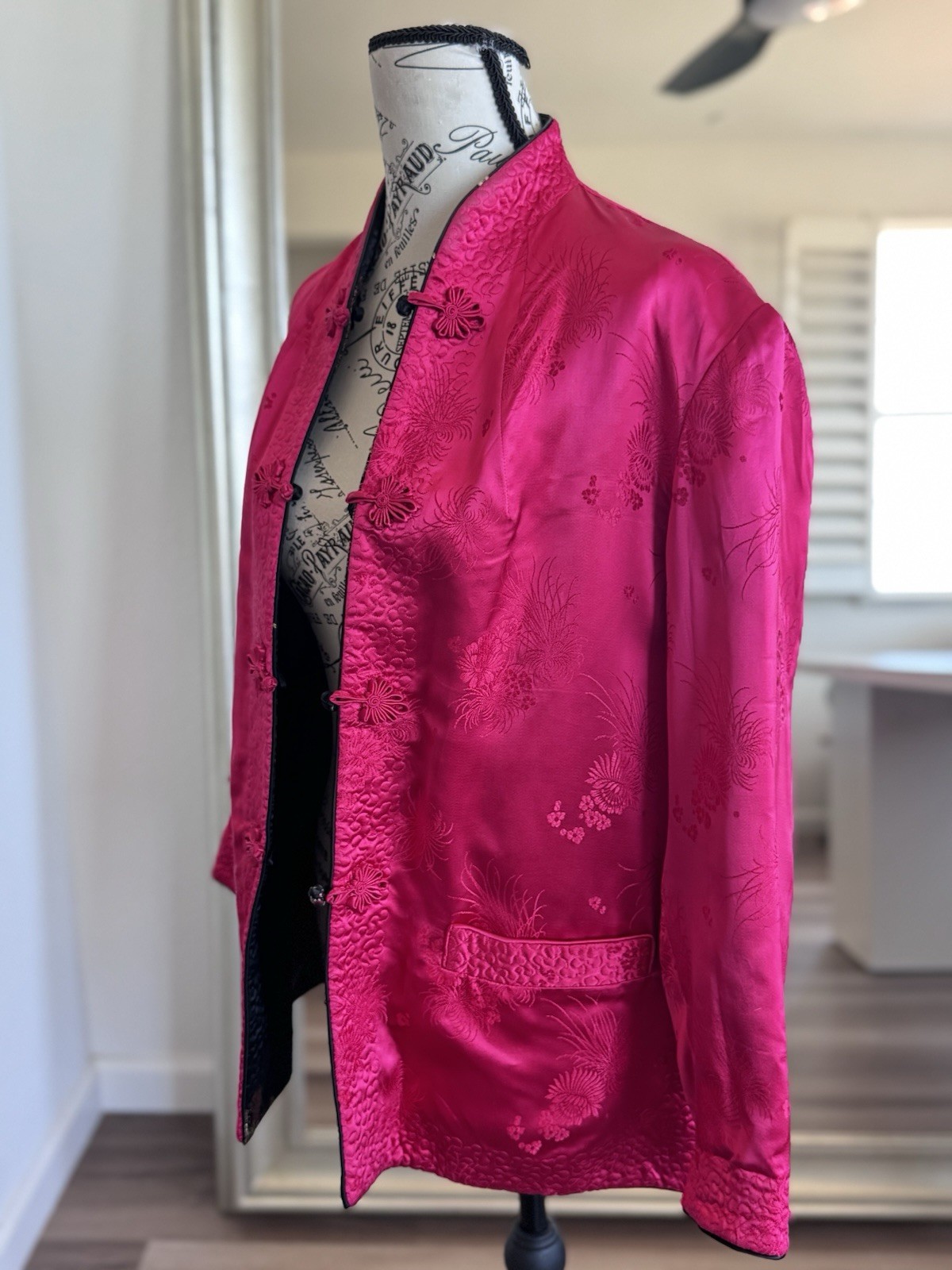 Vintage 80s Peony Shanghai Reversible Satin Floral Embroidered Brocade Jacket