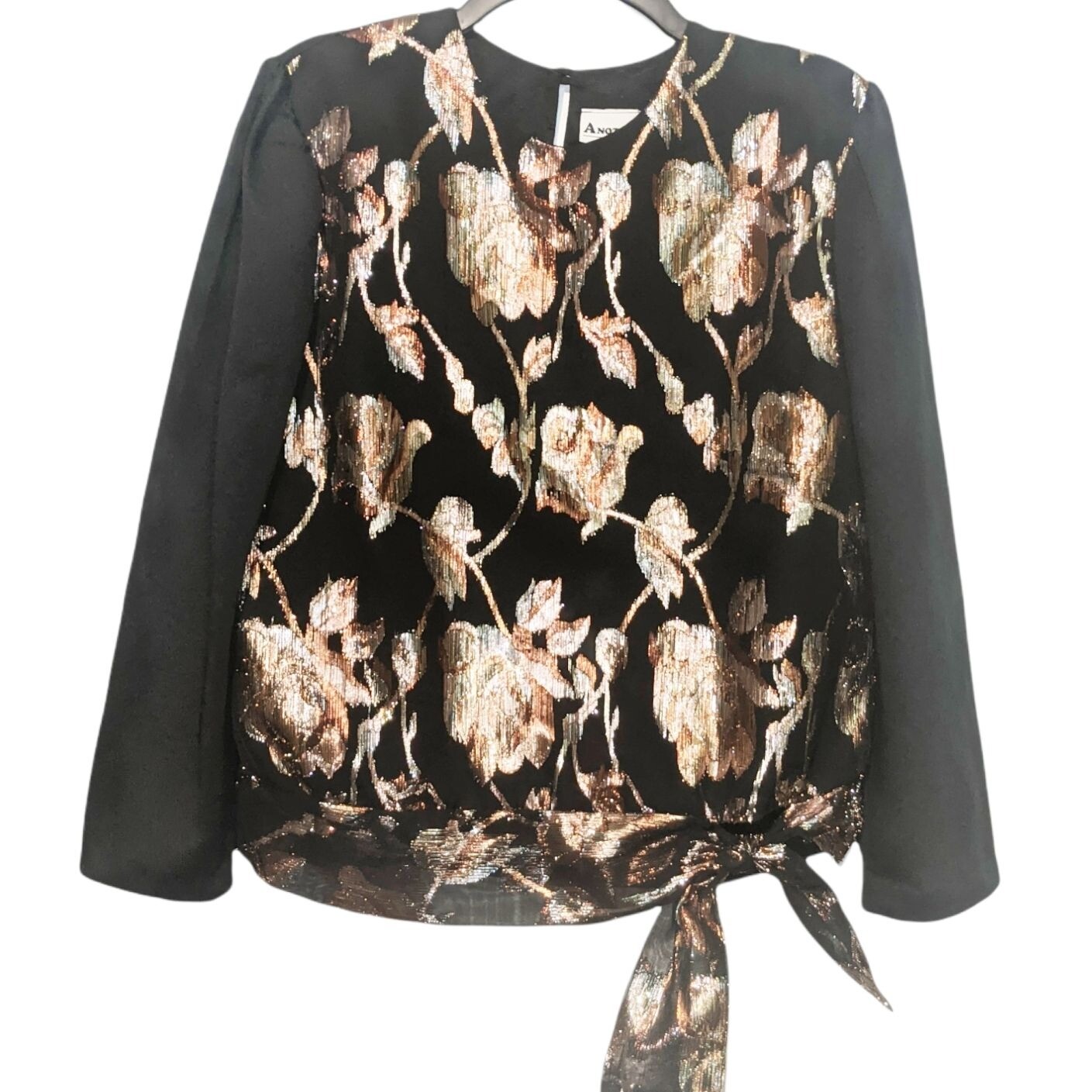 Vintage Another Thyme Black Top with Metallic Floral Motif Medium