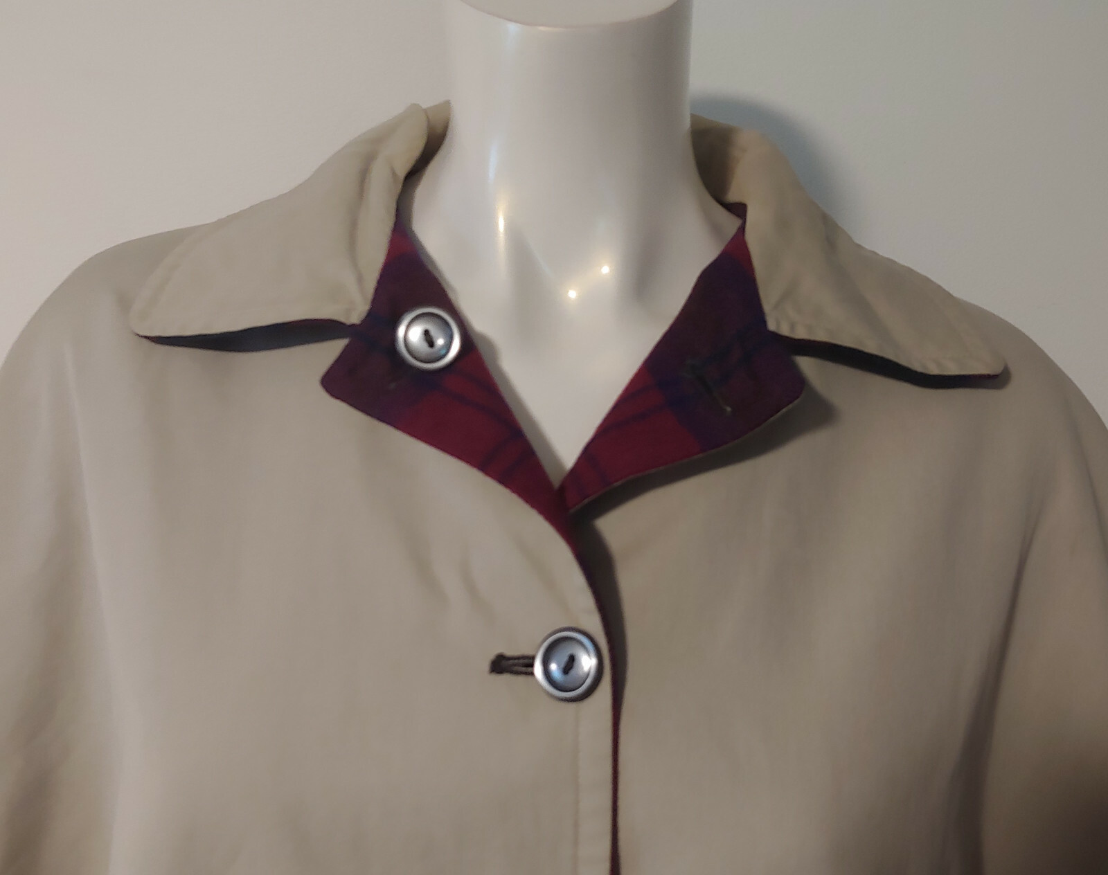 Vintage Red Green Plaid Cape Reversible Khaki Canvas OS S M L XL