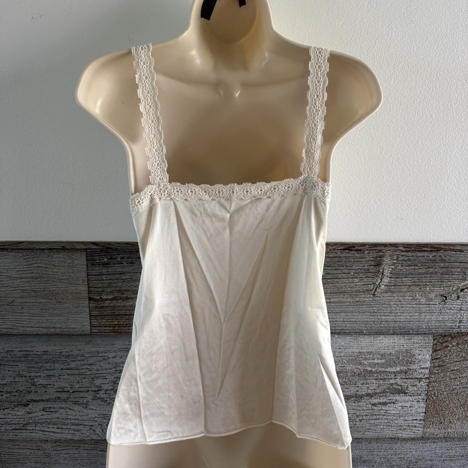 Vintage Greenco Maid Camisole Ivory Lace Trim Lingerie Top Size Medium (J1)