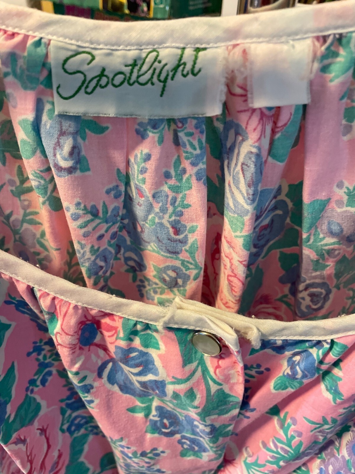 Vintage Spotlight Pink Floral Snap Front Cotton House Dress Pockets Size M