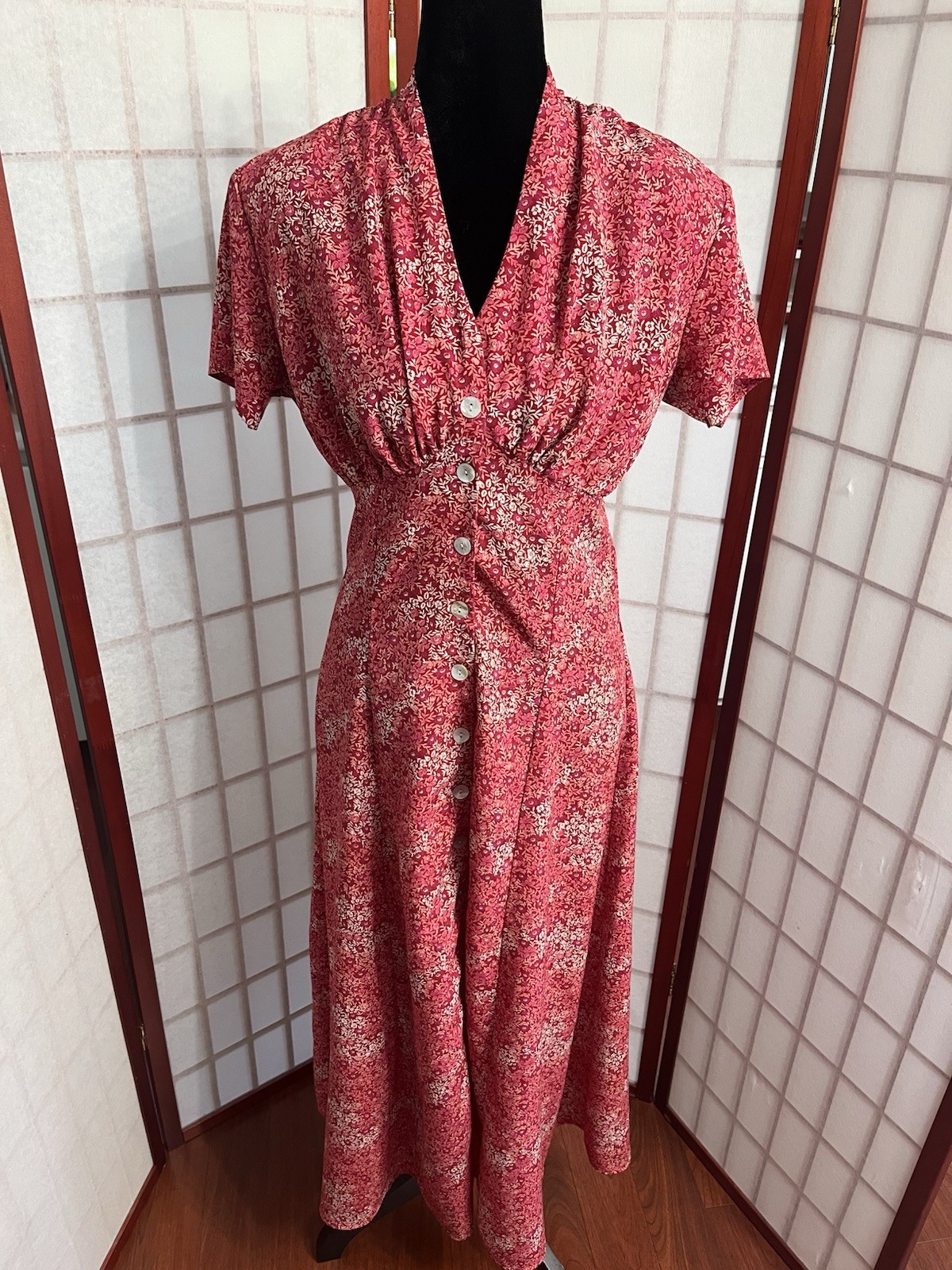 Vintage 90’s floral cottagecore retro full buttondown corset back tie maxi dress