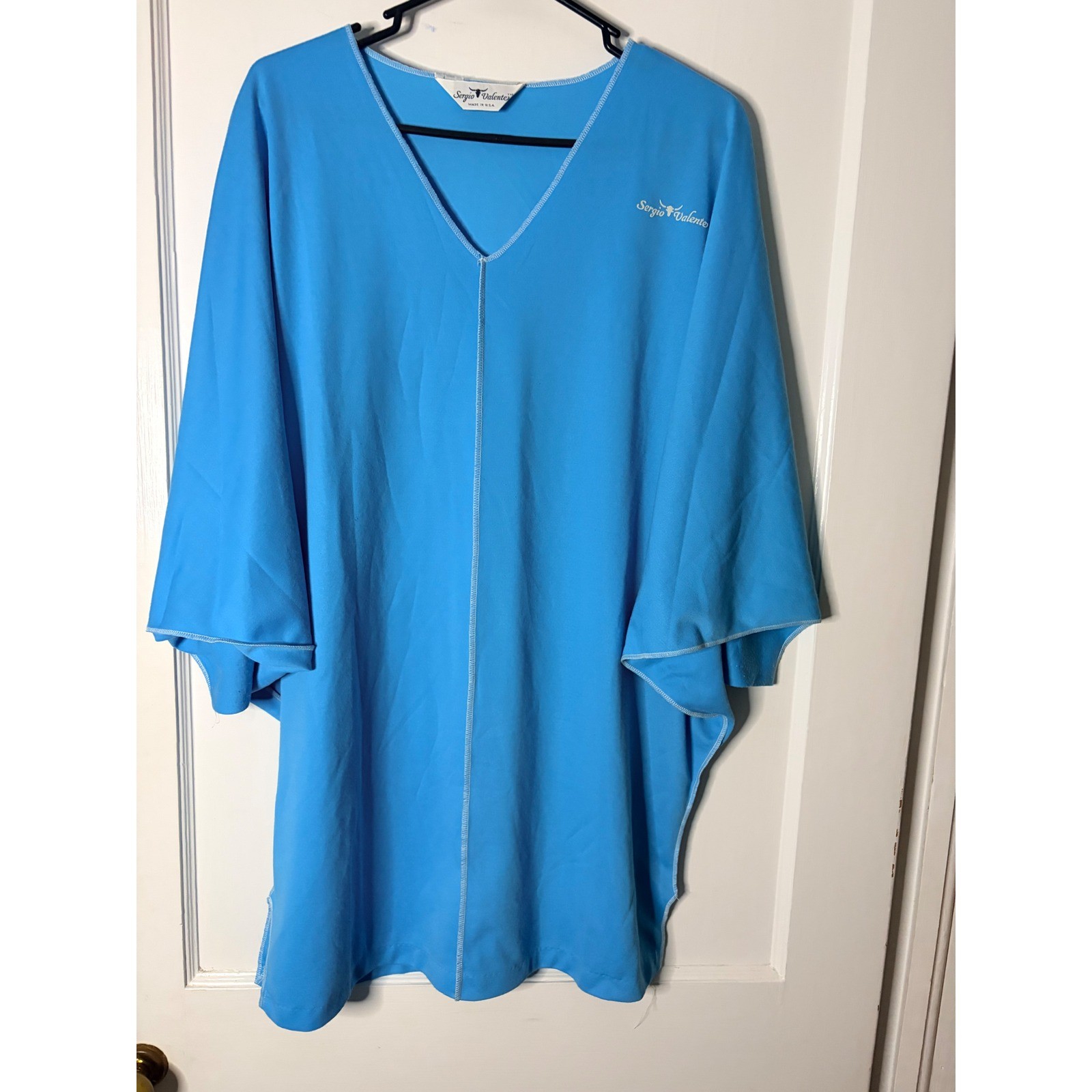 Vintage Sergio Valente Womens Blue Kaftan Tunic Dress V-Neck Made in USA OSFM