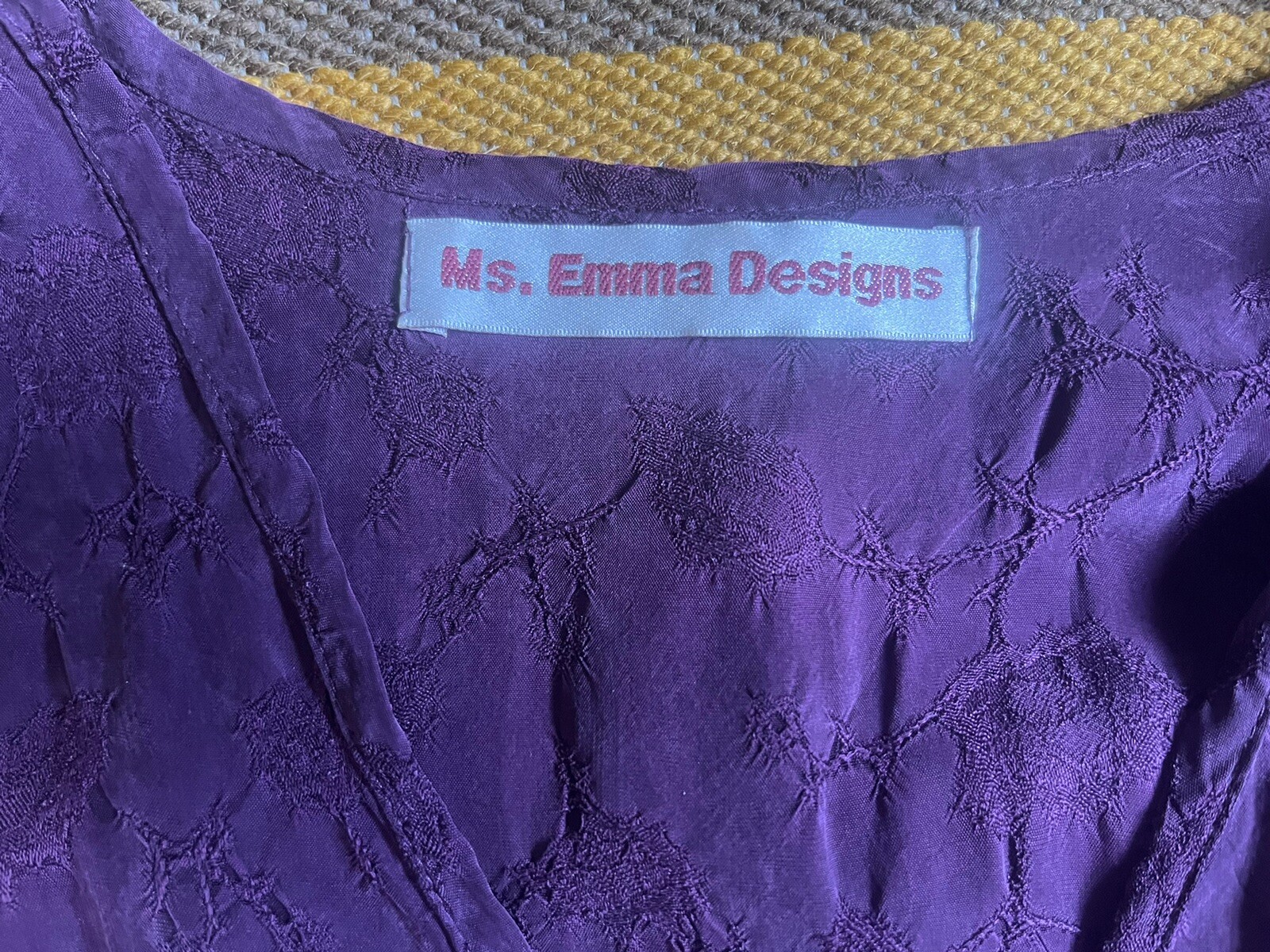 Ms. Emma Designs Handcrafted Sheath Dress Purple Textured Rayon Empire Waist M