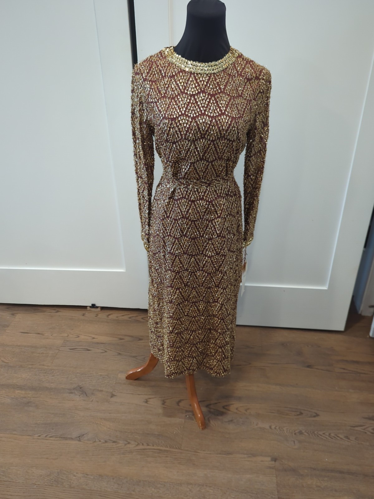 NwT Vtg Amba Parnes Feinstein Dress Long Sleeve 60s MOD Metallic Cocktail Sz S