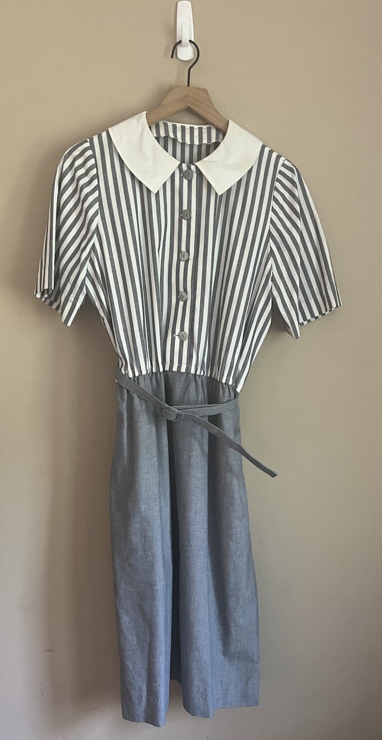 Vintage Dress Shirt 80s 90s Grandma Secretary Stripe Handmade XL 16 18
