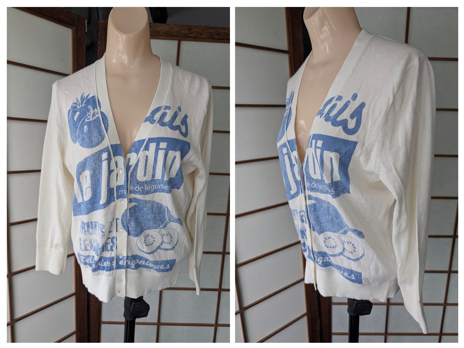 Vtg J Crew „Le Jardin” Cardigan Sweater V-Neck 3/4 Sleeves Cotton Spr 2008 M/L