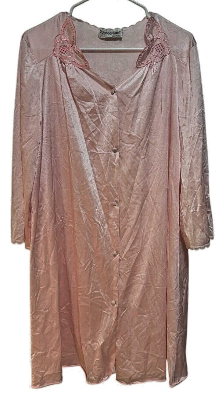 Vintage Vassarette Dressing Gown Pink Midi Nylon Size 1X? Check Measurements