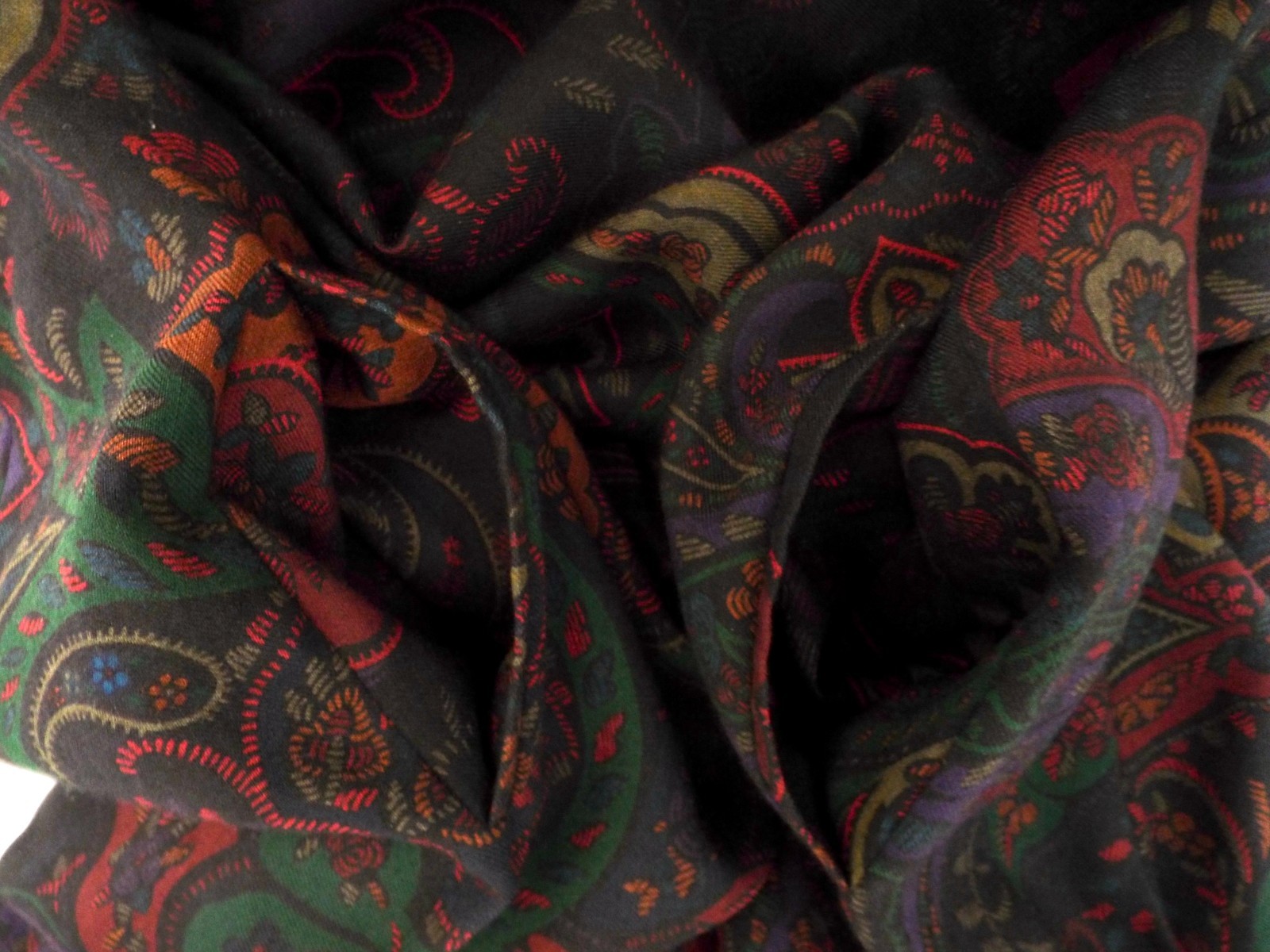 Vintage 1980s KENZO Paisley Wool Dress French Cuffs Pussybow Pockets Sakowitz