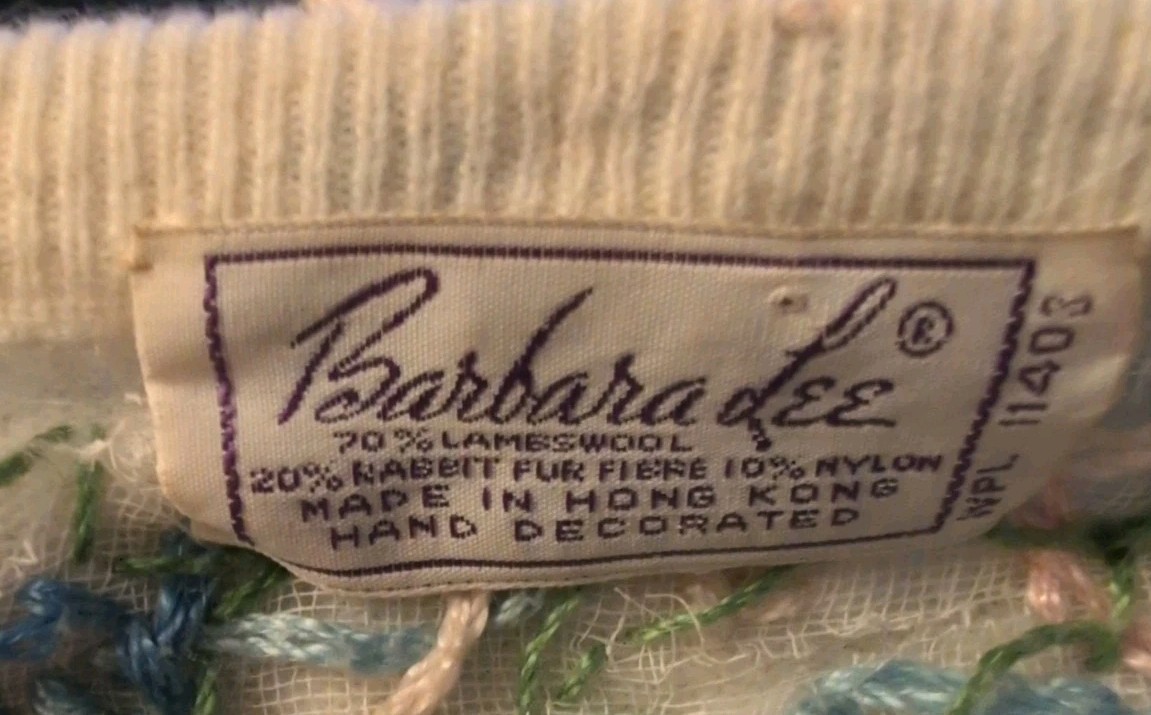VTG 50’s Cardigan Sweater Barbara Lee Lambswool Hand Decorated HongKong STUNNING