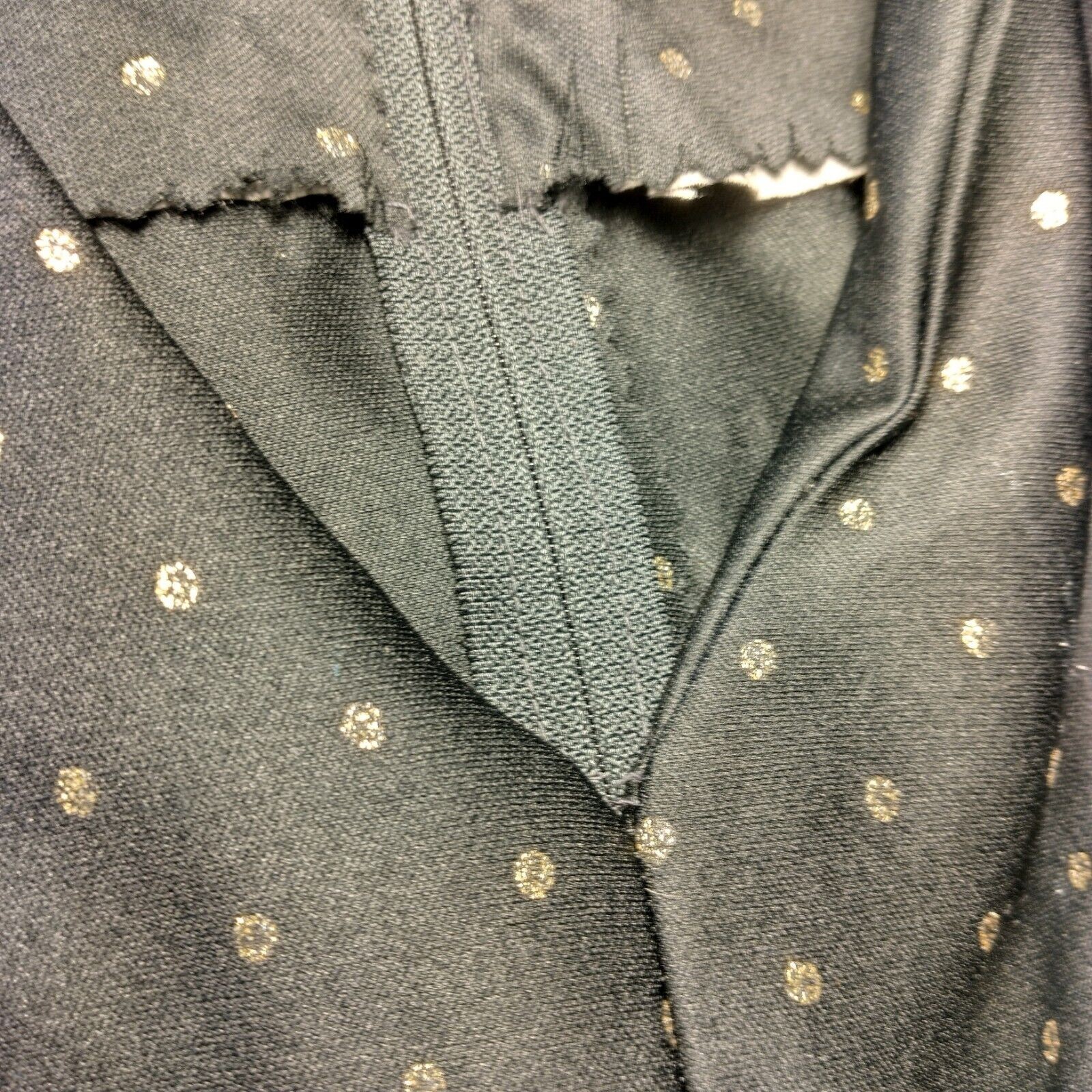 Vintage 1980s Homemade Dress Black Gold Metallic Polka Dot Drop Waist Party Nerd